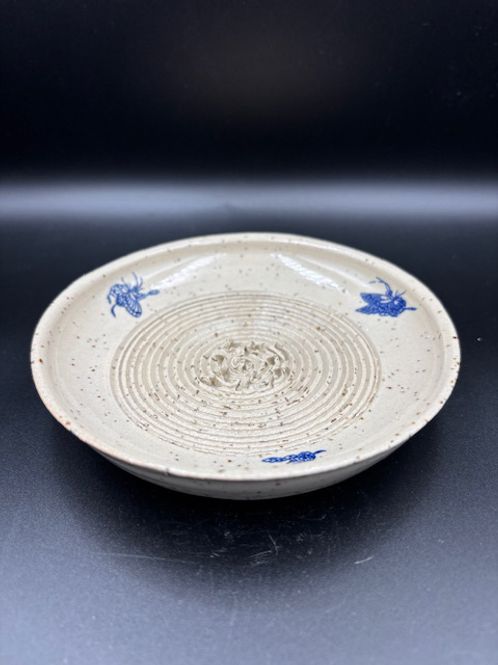 Hovedbilde Hvitløksskål beige med blå detaljer