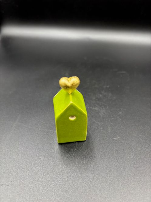 Hovedbilde Mini fuglehus grønt med hjerte i gull